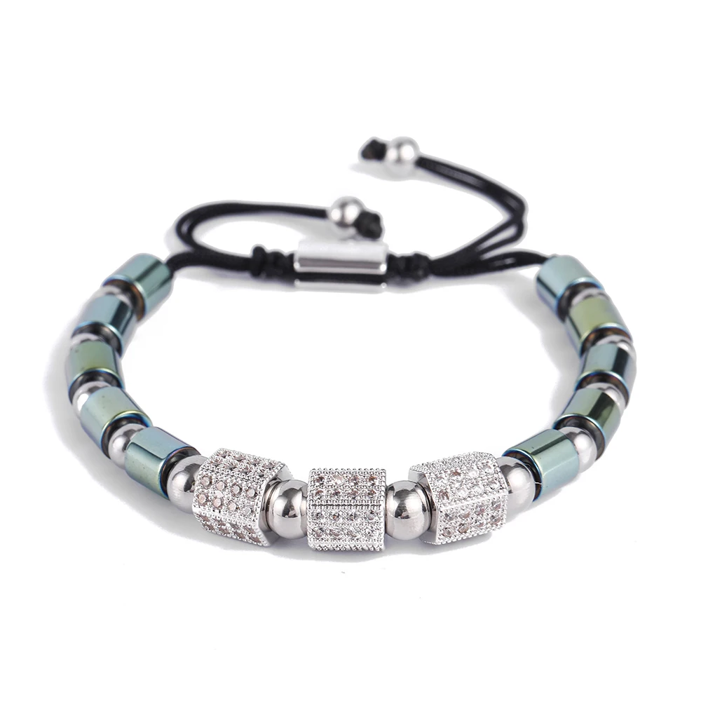 1 BRACELET Роскошные ювелирные изделия для здоровья в стиле хип-хоп, CZ многоугольные шарики, мужские браслеты, браслеты для похудения, магнитные терапевтические браслеты для женщин - Окраска металла: 1 BRACELET