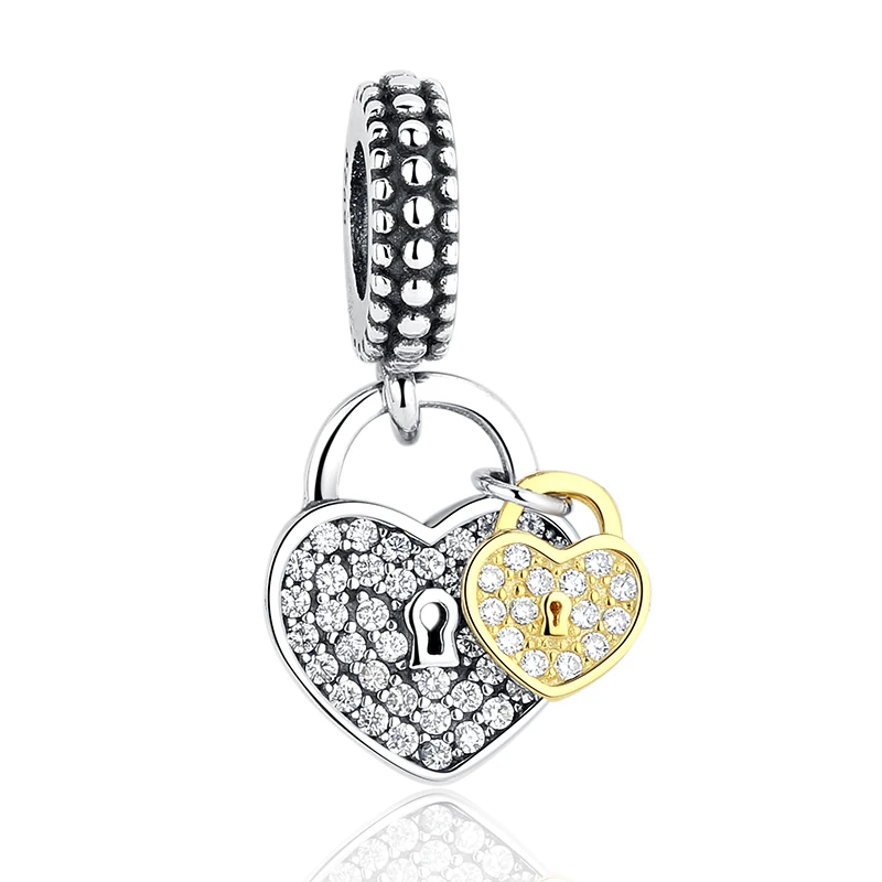 

ELESHE Wholesale 100% 925 Sterling Silver Crystal CZ Heart Dangle Charm Fit Original Charm Bracelets DIY Jewelry Making