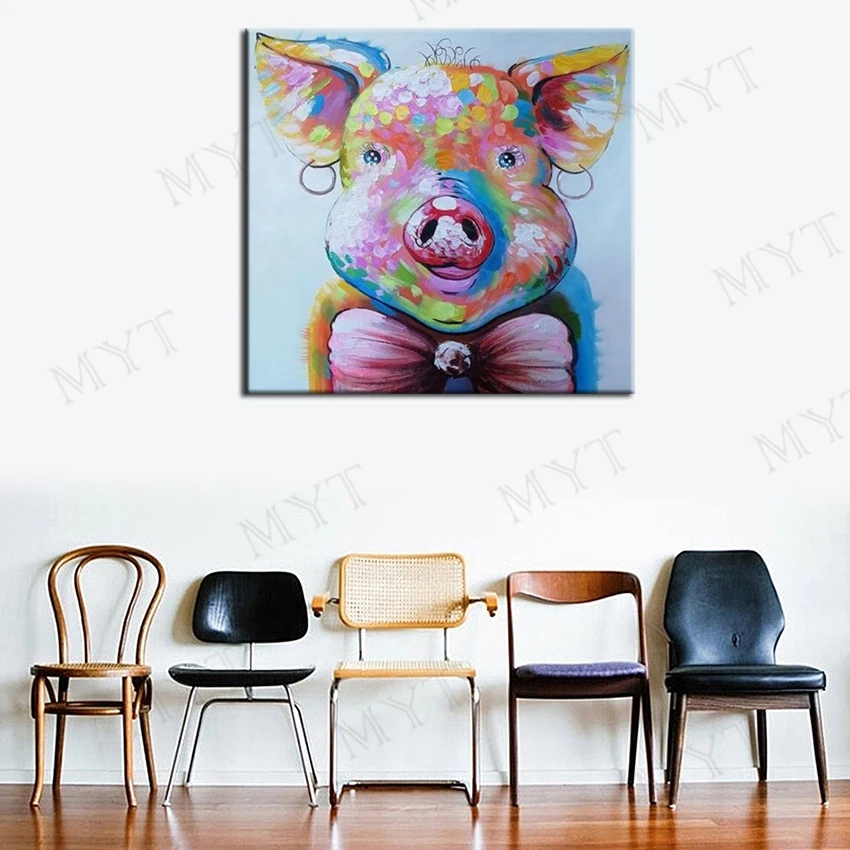 MYT низкая цена ручная роспись абстрактные животные Розовая Свинья масляная