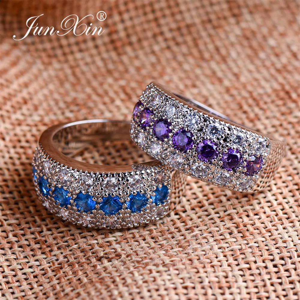 Женское кольцо на палец JUNXIN белое и фиолетовое серебряного цвета 2018|finger ring|anniversary
