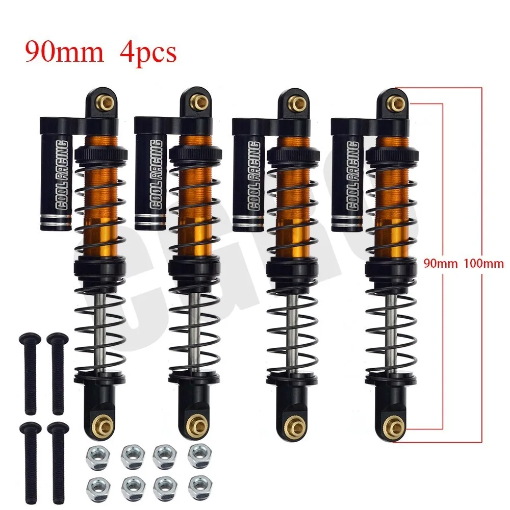 Black 90mm 4pcs Масляный Регулируемый 90 мм 100 мм 110 мм металлический амортизатор демпфер для 1/10 RC Гусеничный автомобиль запчасти грузовик осевой SCX10 TRX4 D90 RC обновление - Цвет: Black 90mm 4pcs