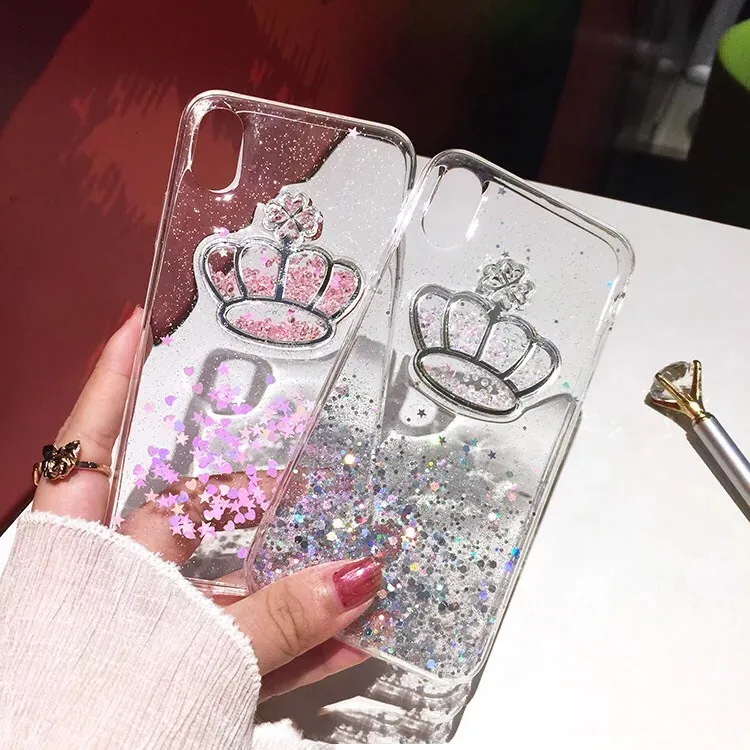 3D queen Crown Крышка для iPhone 8 7 6 S плюс прозрачный блеск Чехол Мягкий ТПУ Капа Fundas X Coque