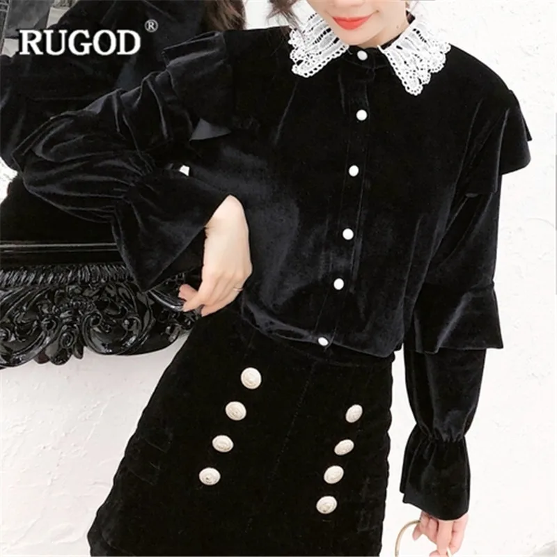 RUGOD/Корейская элегантная женская блузка новинка весны 2019 кружевные лоскутные