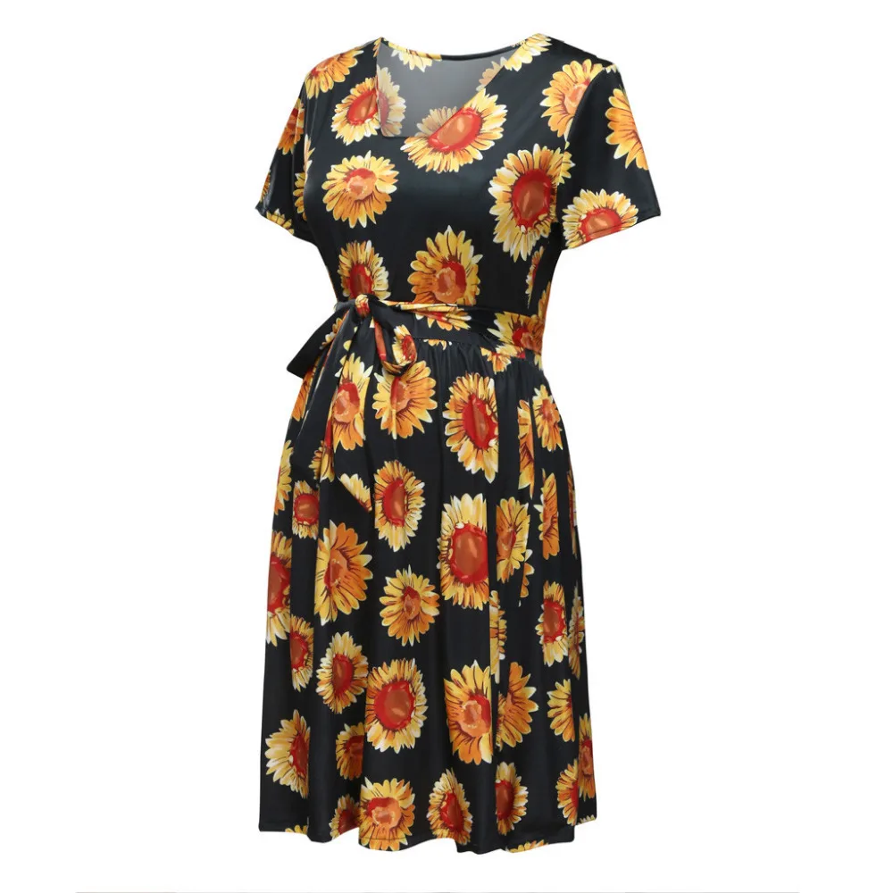 Платья для беременных с принтом подсолнуха ТРАПЕЦИЕВИДНОЕ ПЛАТЬЕ реквизит