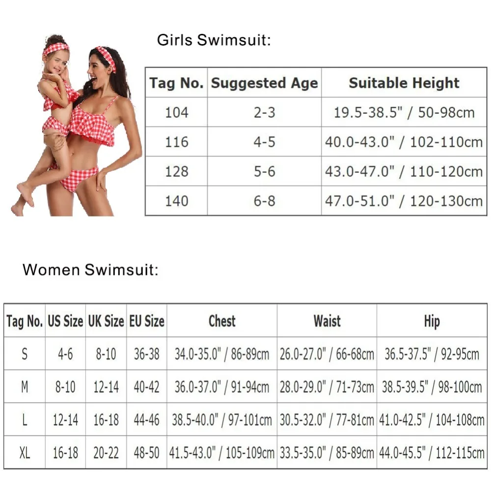 

2019 Fashion Plaid Swimming Suit for Girls Women Family Matching Beachwear 2pcs Bikini Set Swimwear Mother and Daughter Clothes