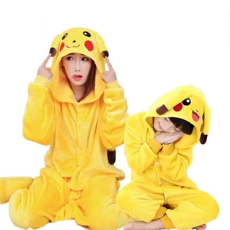 Pikachu EOICIOI Женщины Дети Животное Лиса Единорог Пегас Пижамы Зима Удобная Семья Пижамы С Капюшоном Onesies Соответствующие Семейные Наряды мама дочка семейная одежда пижамный комплект - Цвет: Pikachu