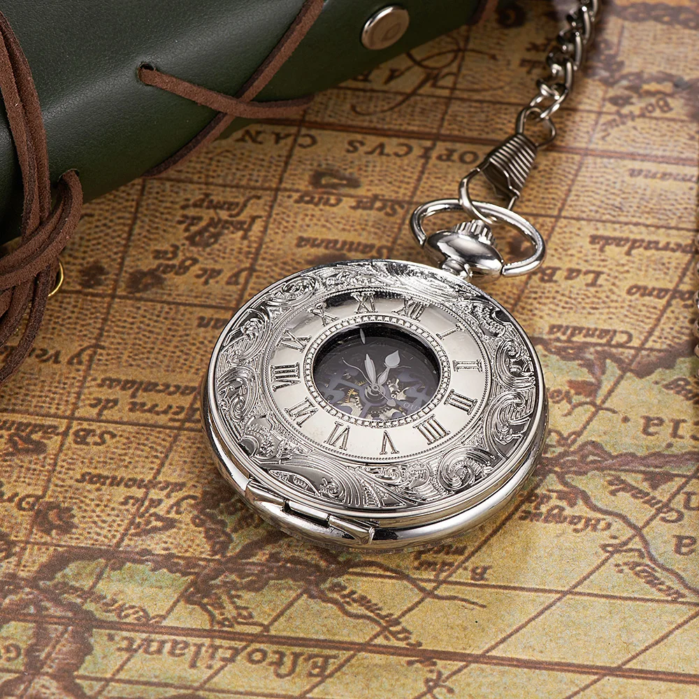 OUYAWEI прозрачная накидка с цветком Механические карманные часы серебряные