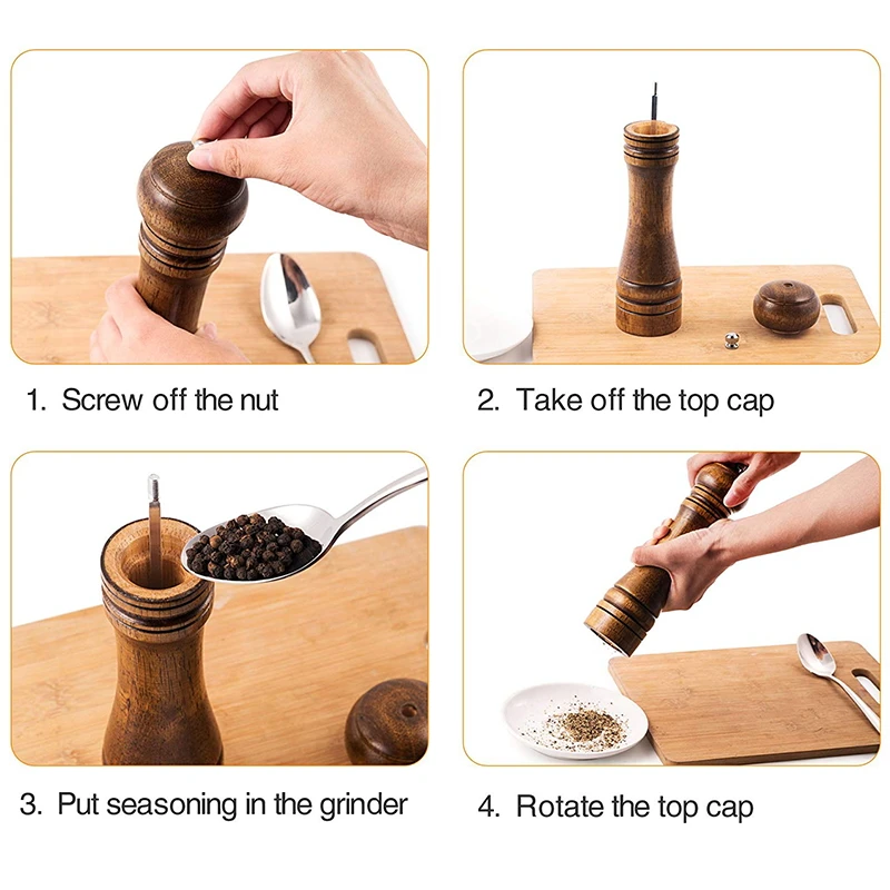 

Konco Wood Pepper Grinder,Salt and Pepper Mill with Strong Adjustable Ceramic Mill Hand Shaker Spice Grinders Kitchen Tool