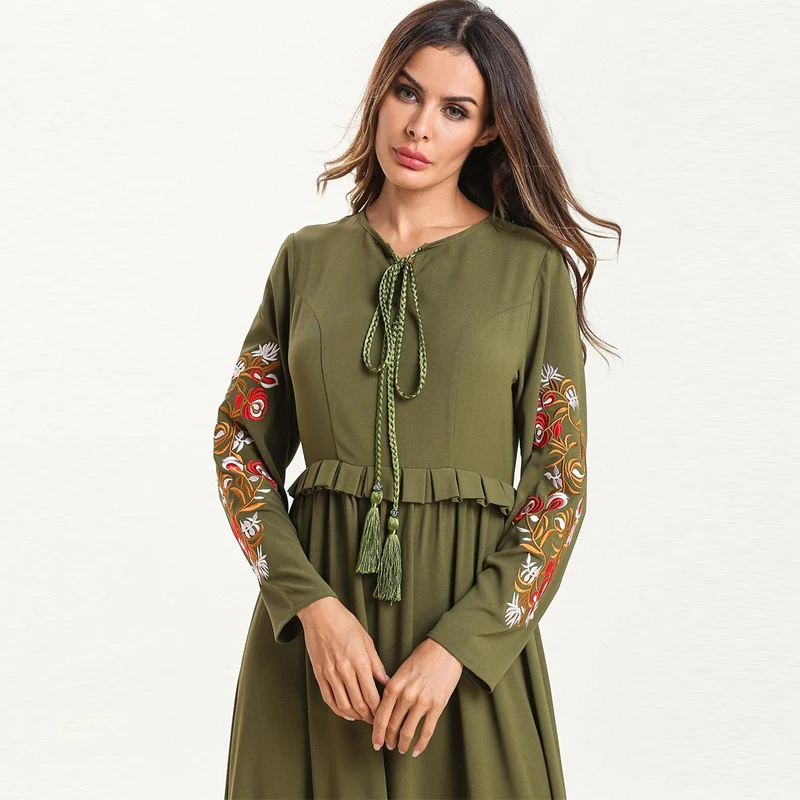 Кафтан с вышивкой халат абайя Турция Дубайский хиджаб мусульманское платье