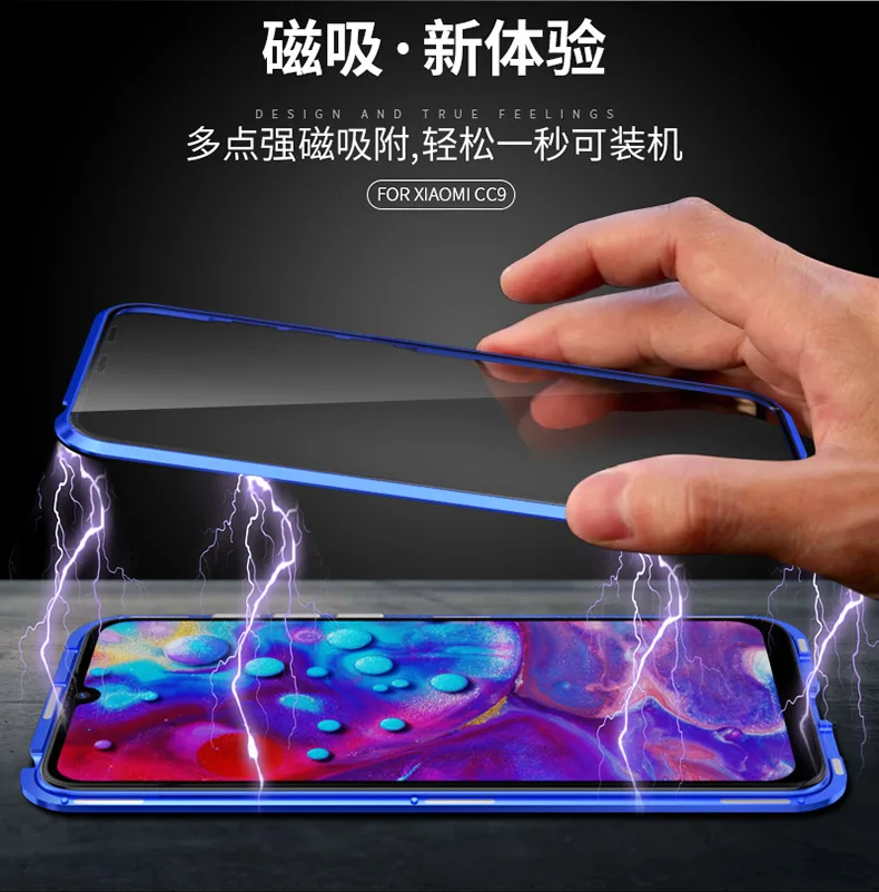 Передняя Задняя стеклянная Магнитная крышка для Xiaomi A3 Lite чехол Прозрачный Роскошный Алюминиевый металлический магнит чехол 360 полная защита