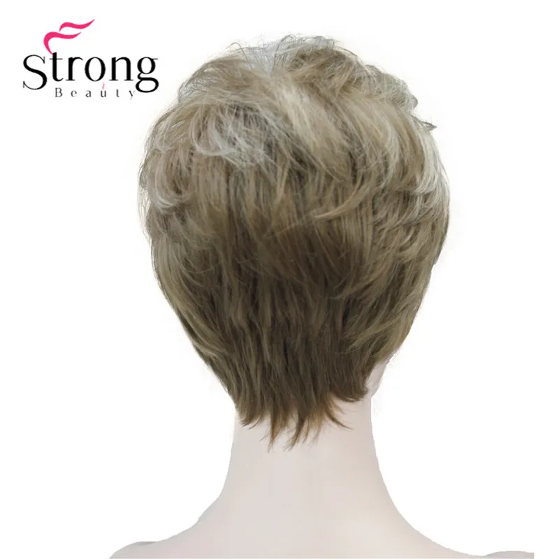 StrongBeauty короткий слоистый блонд лохматый Классический колпачок полный синтетический парик выбор цвета