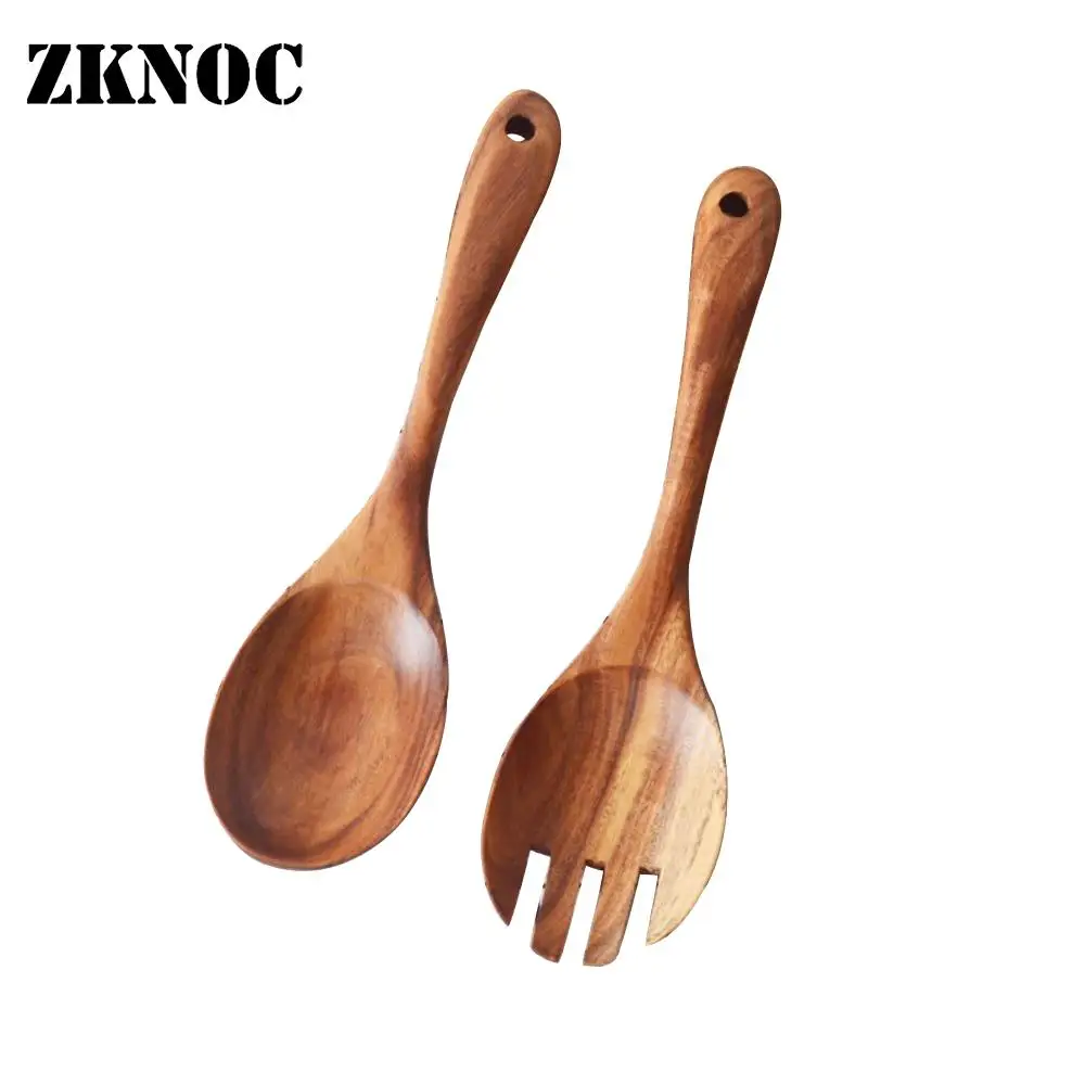 Набор деревянных кухонных вилок, 2 шт., большой ковш для риса, для смешивания салата, Сервировочные столовые приборы продолговатой формы, деревянные столовые приборы, инструменты для готовки