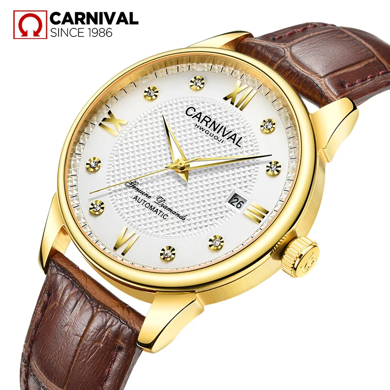 TopBrand CARNIVAL классические Позолоченные мужские часы с ободком Роскошные деловые