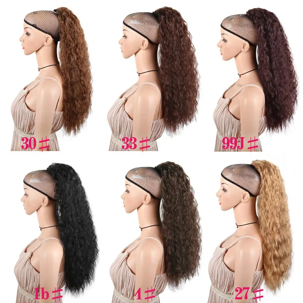 Deyngs Synthetic Long Kinky Curly ponytail 20 inch 120g long draw string ponytail with clips in high puff ponytail hair exte