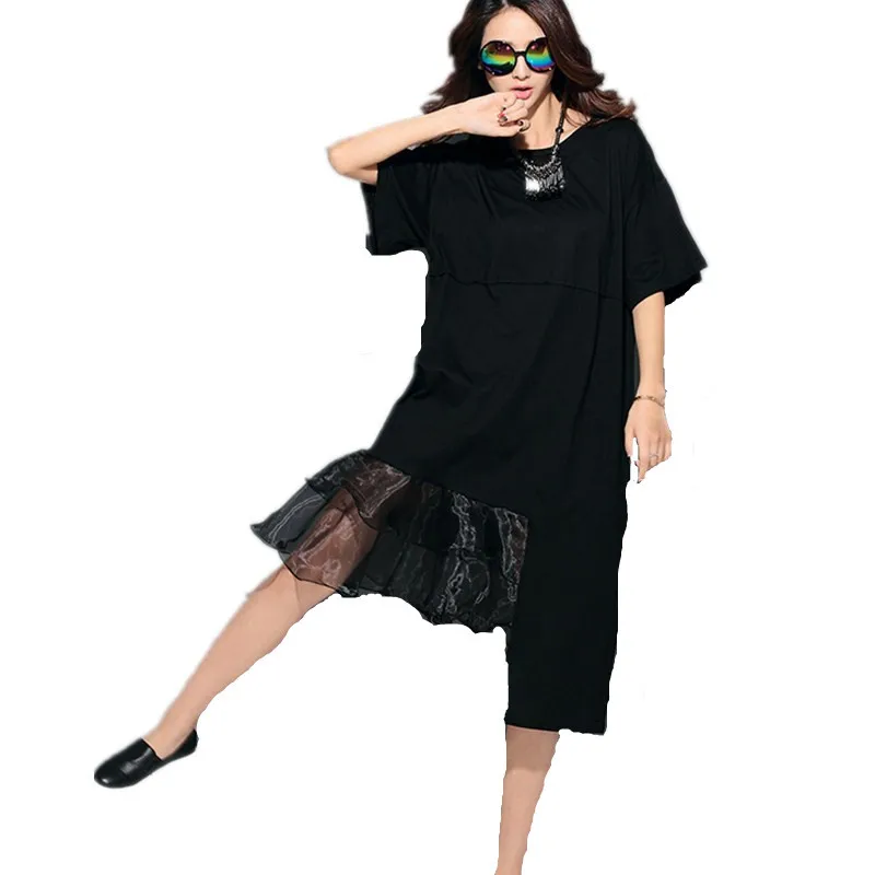 Женское платье с коротким рукавом Almoda повседневное черное в стиле пэчворк лето