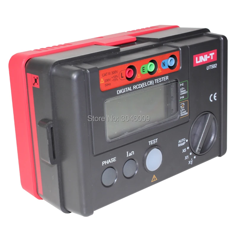 UNI-T UT582 тестер защиты от утечки, цифровой УЗО(ELCB) тестер, цифровой фазовый переключатель, функция автоматического пандуса, запрос на неправильное использование