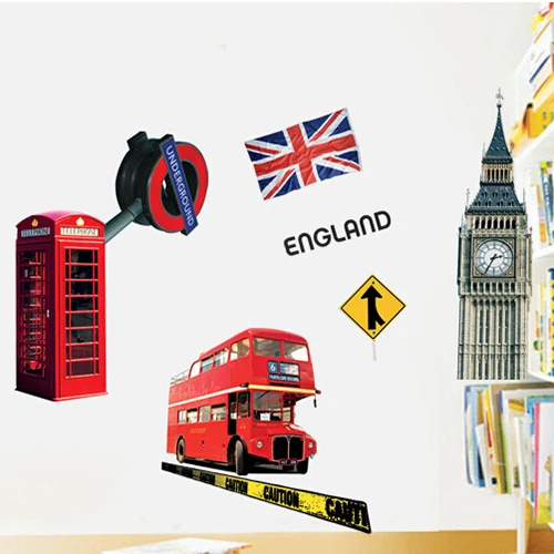 Бесплатная Доставка Главная DecorationVinyl Стикер Лондонский Автобус Биг Бен Флаг