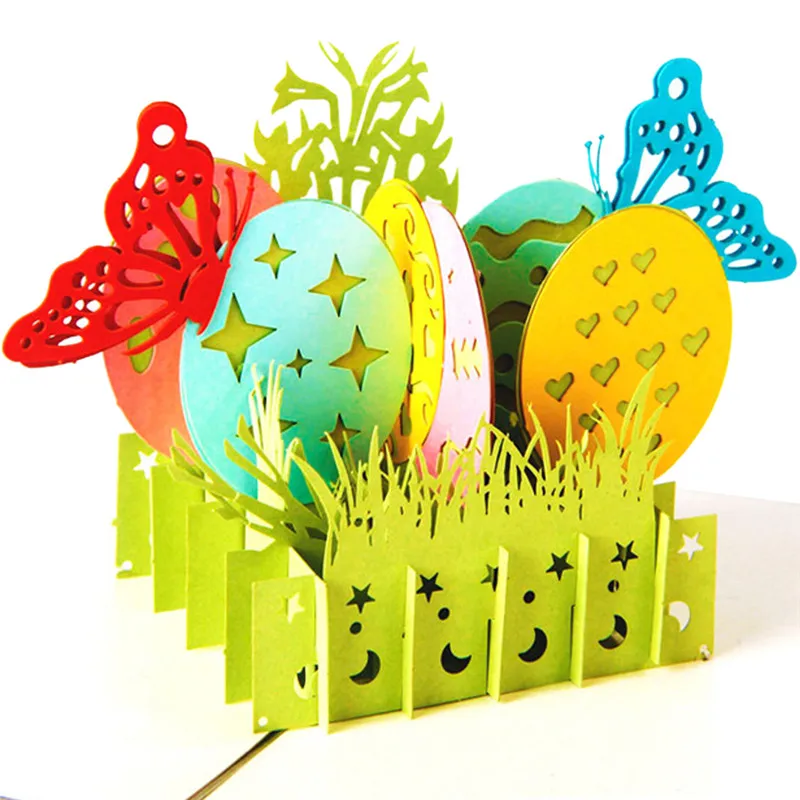 Ester Greeting Cards Creative 3D Hollow Egg Pattern Beautiful Butterfly Popup Card Holiday Birthday | Дом и сад