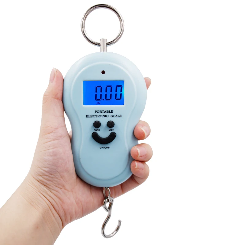 

New Arrival 50Kg *10g Electronic Smile face Hanging Scale with BackLight Luggage Fishing Pocket Weight Kg Lb OZ