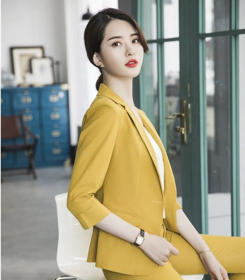 Женский деловой пиджак с полурукавами желтый для офиса и работы верхняя одежда