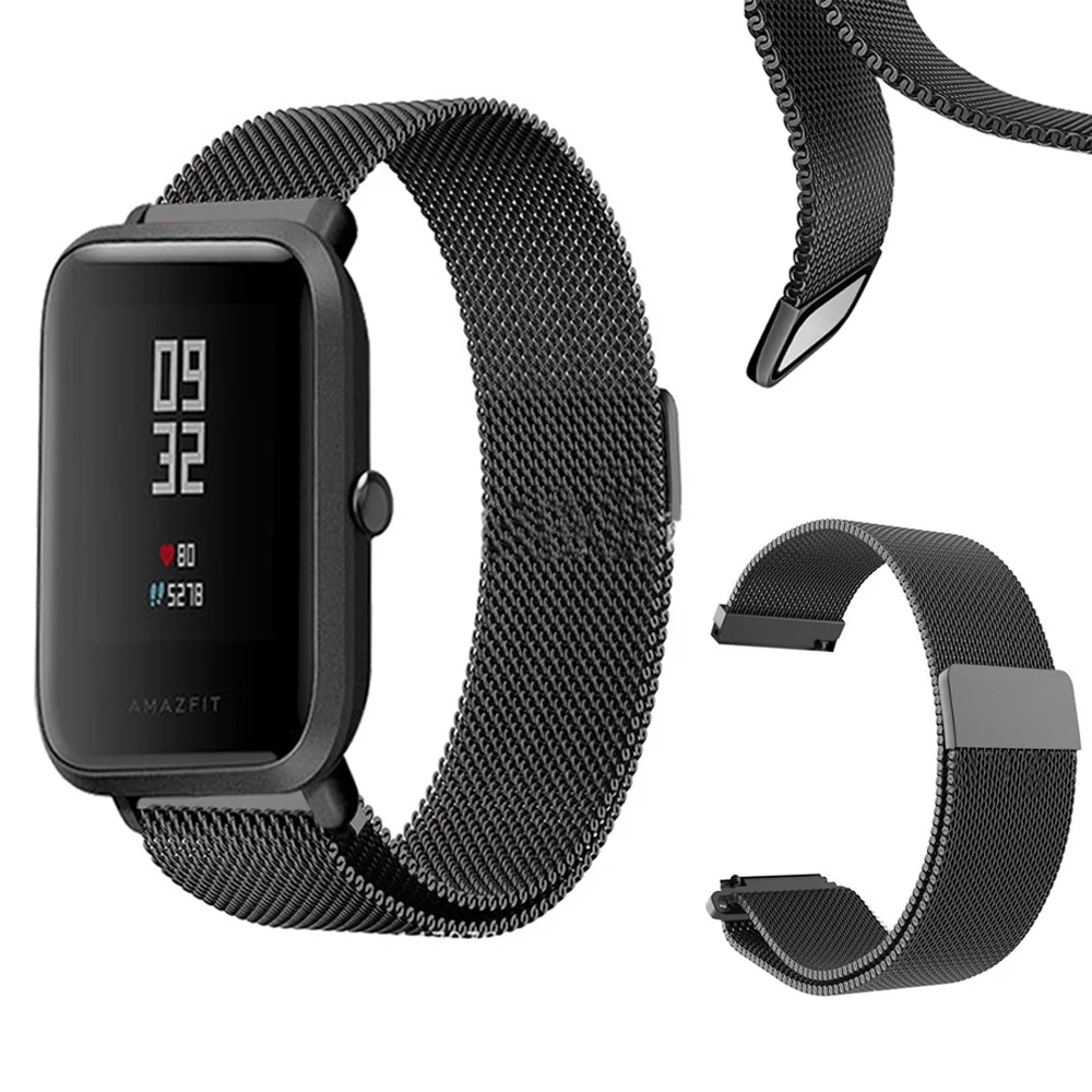 Миланский Браслет-петля+ ремешок из нержавеющей стали для Xiaomi Huami Amazfit Bip Bit Youth Watch Bracelet Регулируемый магнитный браслет на запястье