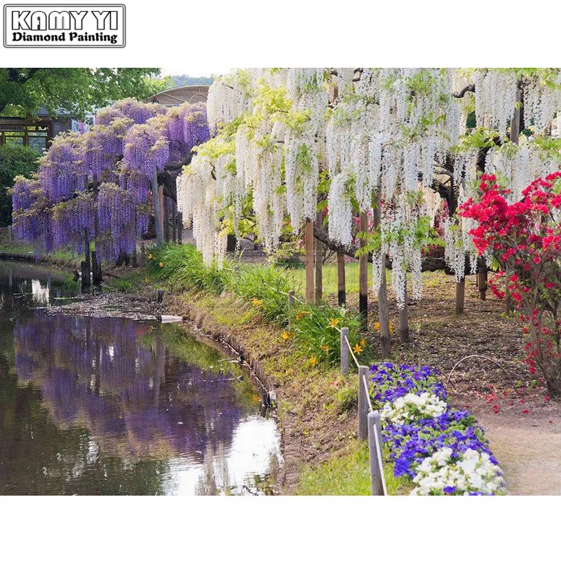 5D Сделай Сам Алмазная картина крестиком река цветок дерево полный квадрат