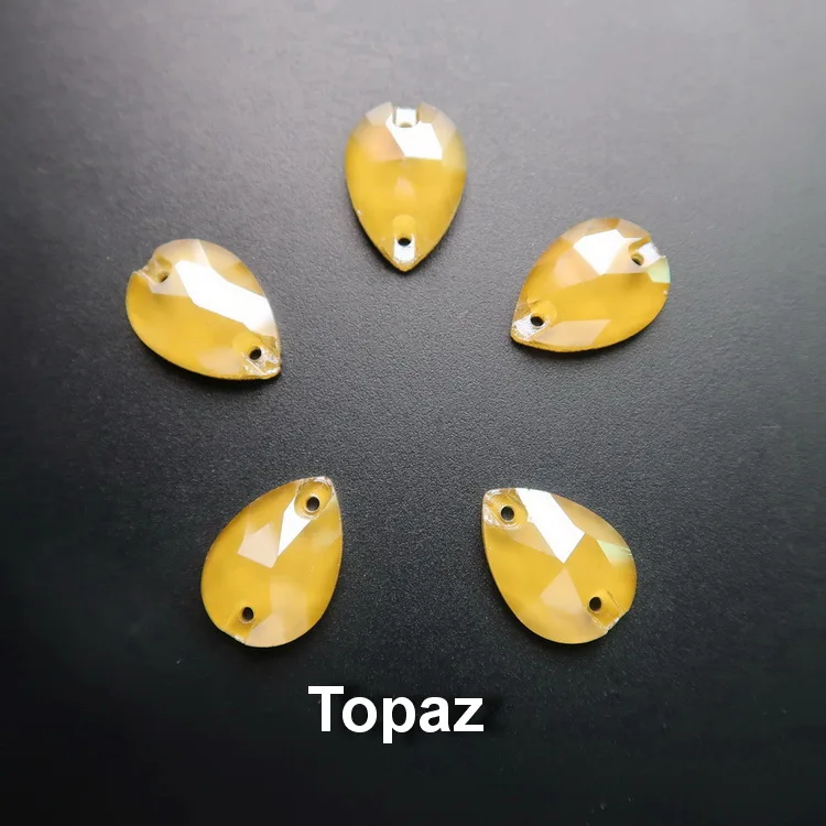 A13 Topaz Прозрачные карамельные Стразы в форме капель с плоской задней частью, украшенные кристаллами, с двумя отверстиями, 4 размера, стразы для одежды, обуви, сумок, сделай сам - Цвет: A13 Topaz