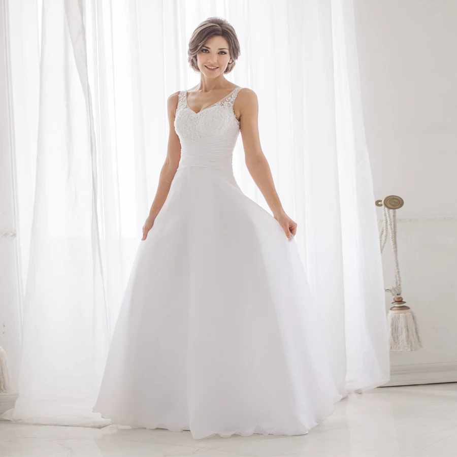 Винтажное свадебное платье ADLN с треугольным вырезом без рукавов аппликацией и