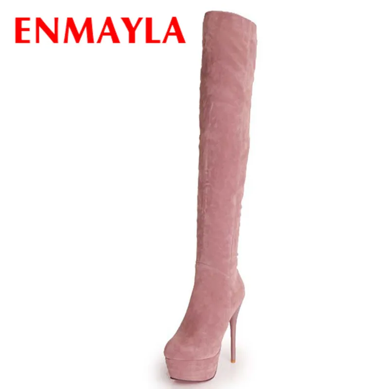 

ENMAYLA Flock Long Boots Women Shoes Over-the-Knee Boots Warm Winter High Heels Boots Black Blue Pink Yellow Big Size 43