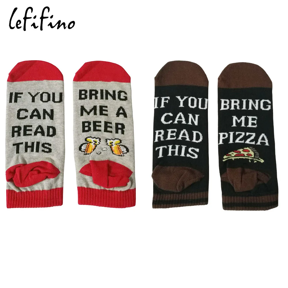 

Summer Funny Cotton Socks if you can read this bring me a Pizza Beer Wine Donut Coffee Humor Words Women Men Ankle Socks Le68442