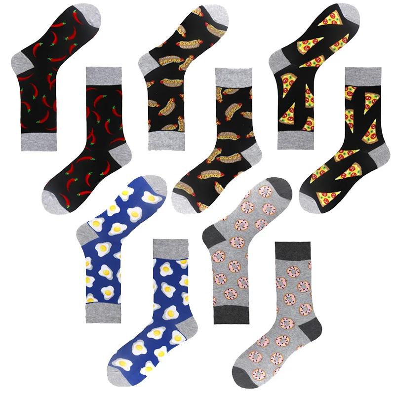 Носки из чесаного хлопка для мужчин яркие носки пиццы модные длинные теплые в