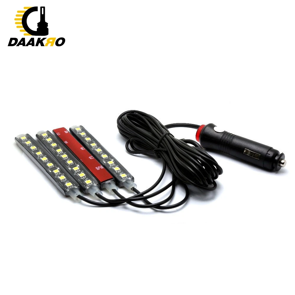 4PCS Ice Blue 9 LED Charger Interior Light Accessories Car SUV Floor Decorative Set 10W Decorative Atmosphere Lamp