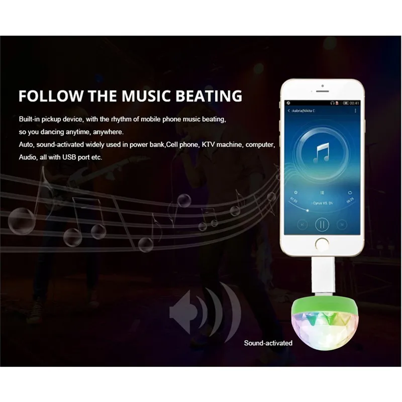 ZjRight красочный кристалл партии LED эффект света DC 5V от iPhone Samsung Android ios портативный