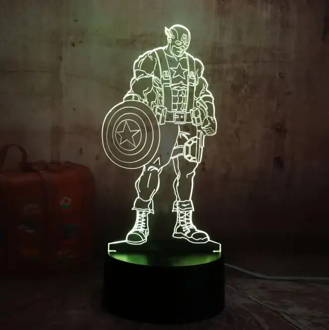 Marvel Legends первые Мстители Капитан Америка Щит 3D Оптическая иллюзия Ночной светильник светодиодный настольная лампа лучший подарок на день рождения игрушки - Испускаемый цвет: Captain America 4