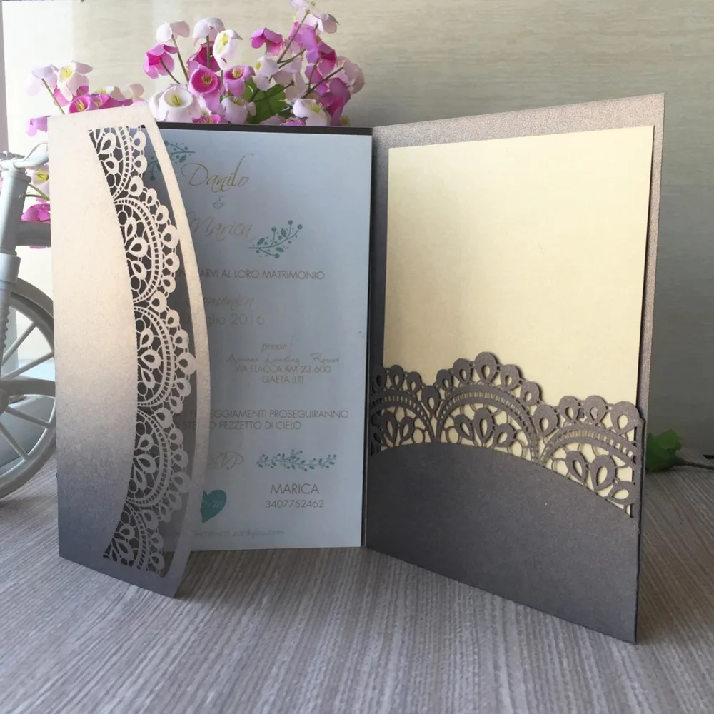 40 шт./лот пригласительная открытка с полый лазерный разрез нанесите на кружевное