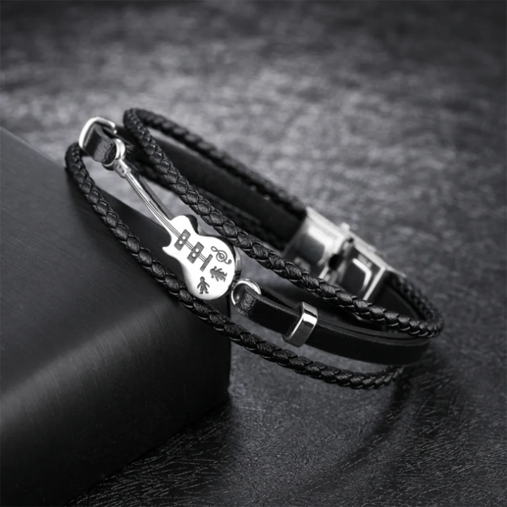 Панк браслеты кожа Нержавеющая сталь гитара мужской женский браслет на запястье