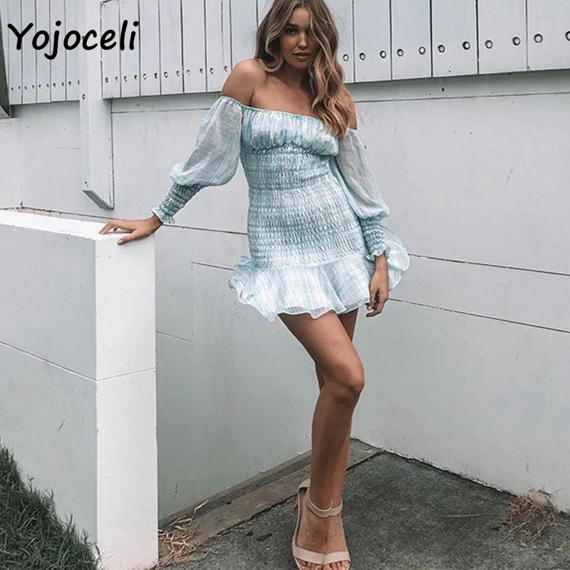 Женское уличное платье Yojoceli Трендовое в клетку с длинным рукавом и открытыми