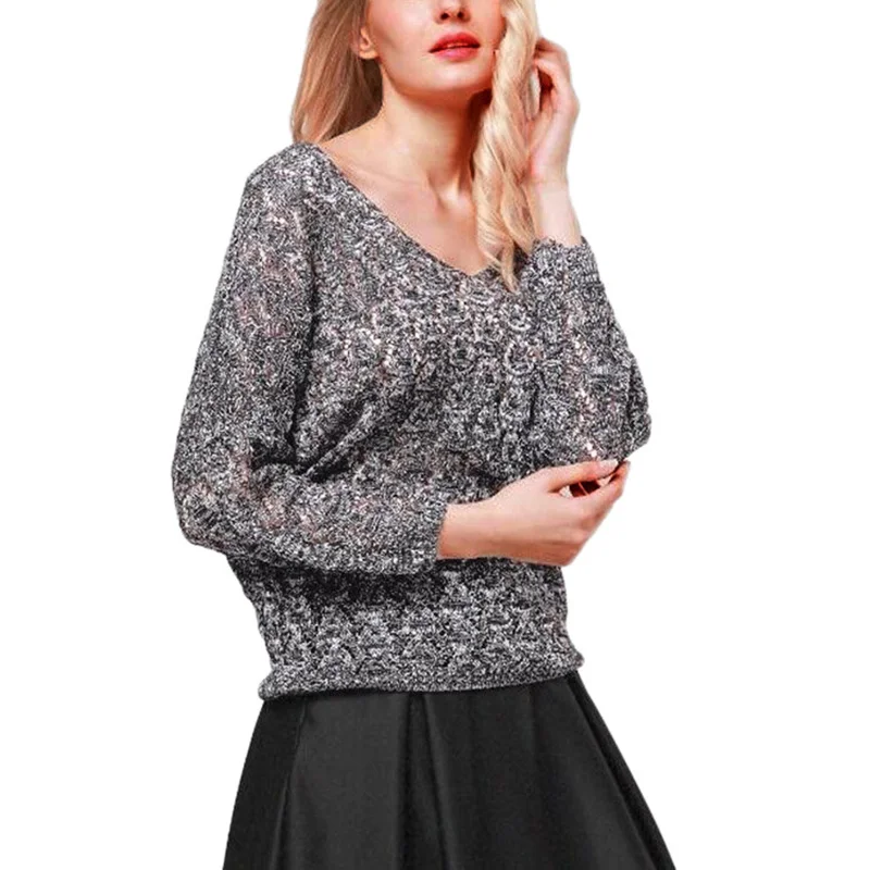 Autumn and Winter New Loose Women's Sweater V-neck Hollow Bat Sleeve Thin Style 2018 | Женская одежда