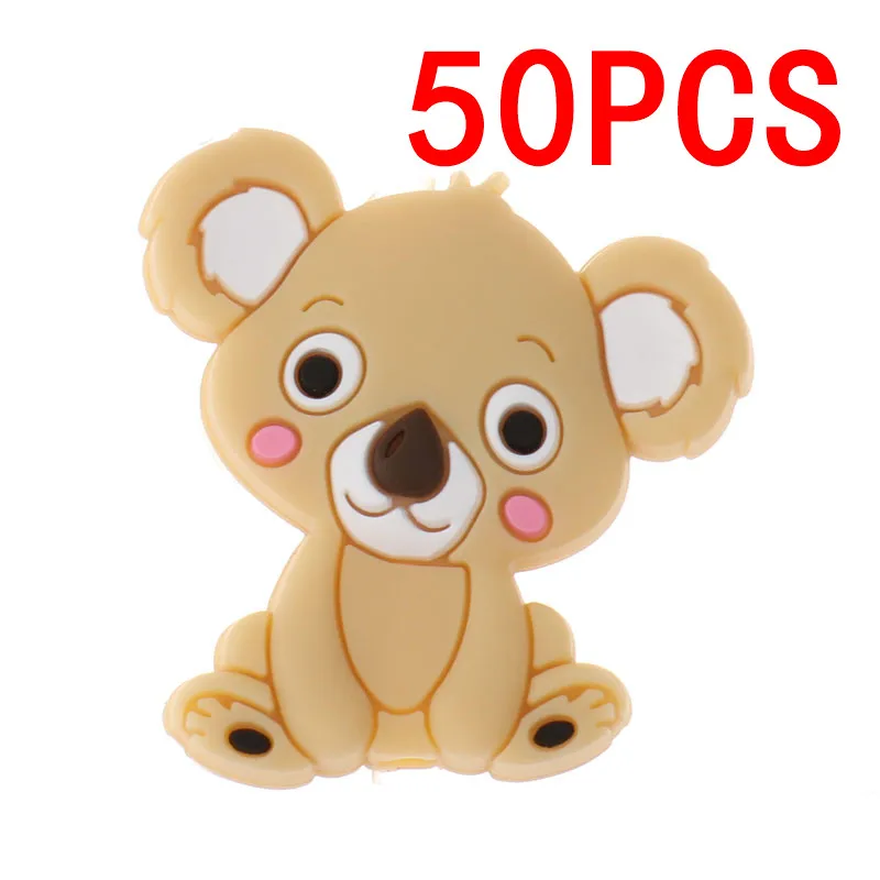 Koala Khaki 50 шт Единорог жемчужные бусы силиконовые бусины-прорезыватели игрушки ребенок Diy животного грызунов комплект Еда Класс силиконовый Прорезыватель для зубов шарик-грызунок силиконовые бусины - Цвет: Koala Khaki