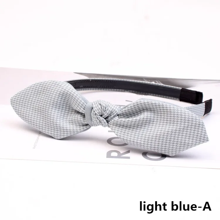light blue-A Полосатая тканевая лента для волос для женщин и девочек, ободок для волос, тюрбан, повязка на голову с бантом, кроличьими ушами, решетчатый обруч для волос, аксессуары для волос - Color: light blue-A