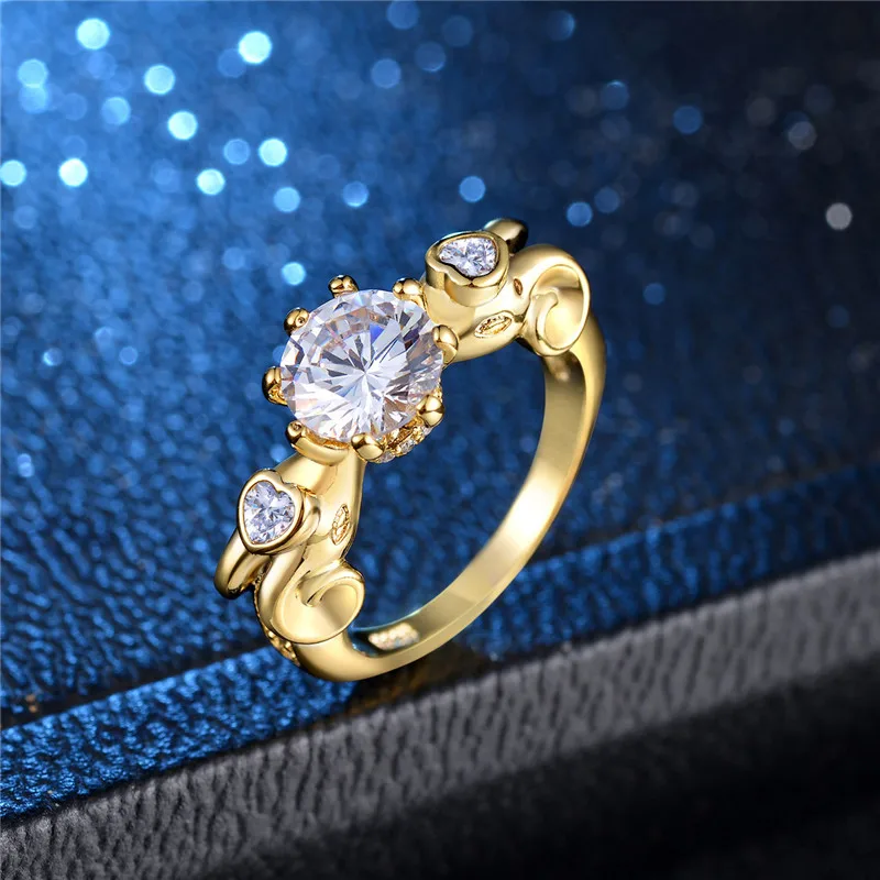 Cute Gold Color Heart Rings For Women Girl Minimalsit Cubic Zircon Crystal Love Femme Bijoux Anel Party Jewelry S4 | Украшения и
