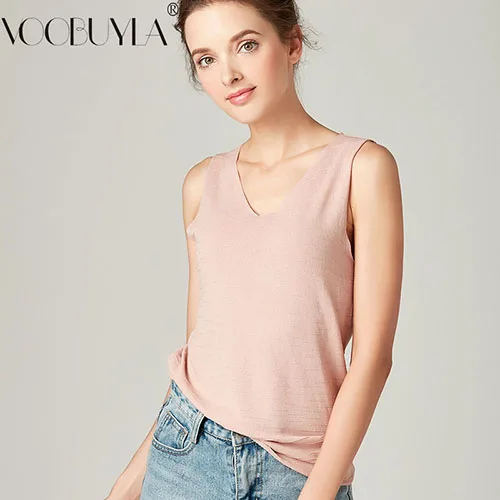Pink Voobuyla сексуальная летняя кофта трикотажные женские рубашки без рукавов повседневный вязаный жилет Топ женский осенний хлопковый джемпер - Цвет: Pink