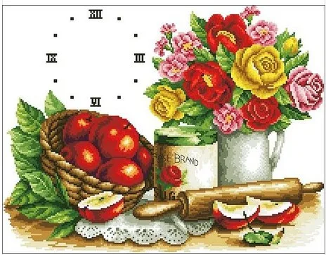 

Часовой Набор для вышивки крестиком, 11CT, стежки 60*50 см, фруктовые и цветочные CS-028CLO