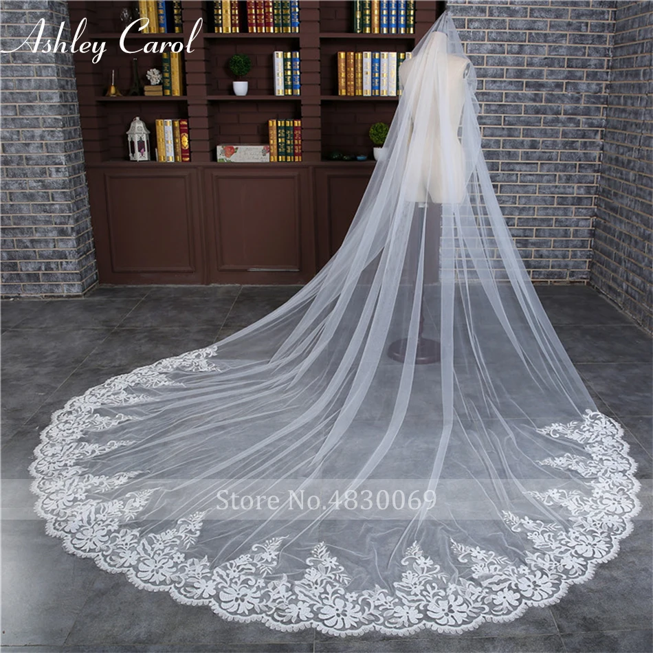 1layer Applique Edge Ashley Carol Подгонянная Свадебная аппликация вуали край с гребнем Свадебные аксессуары белые цвета слоновой кости на заказ сделанная Фата невесты - Цвет: 1layer Applique Edge