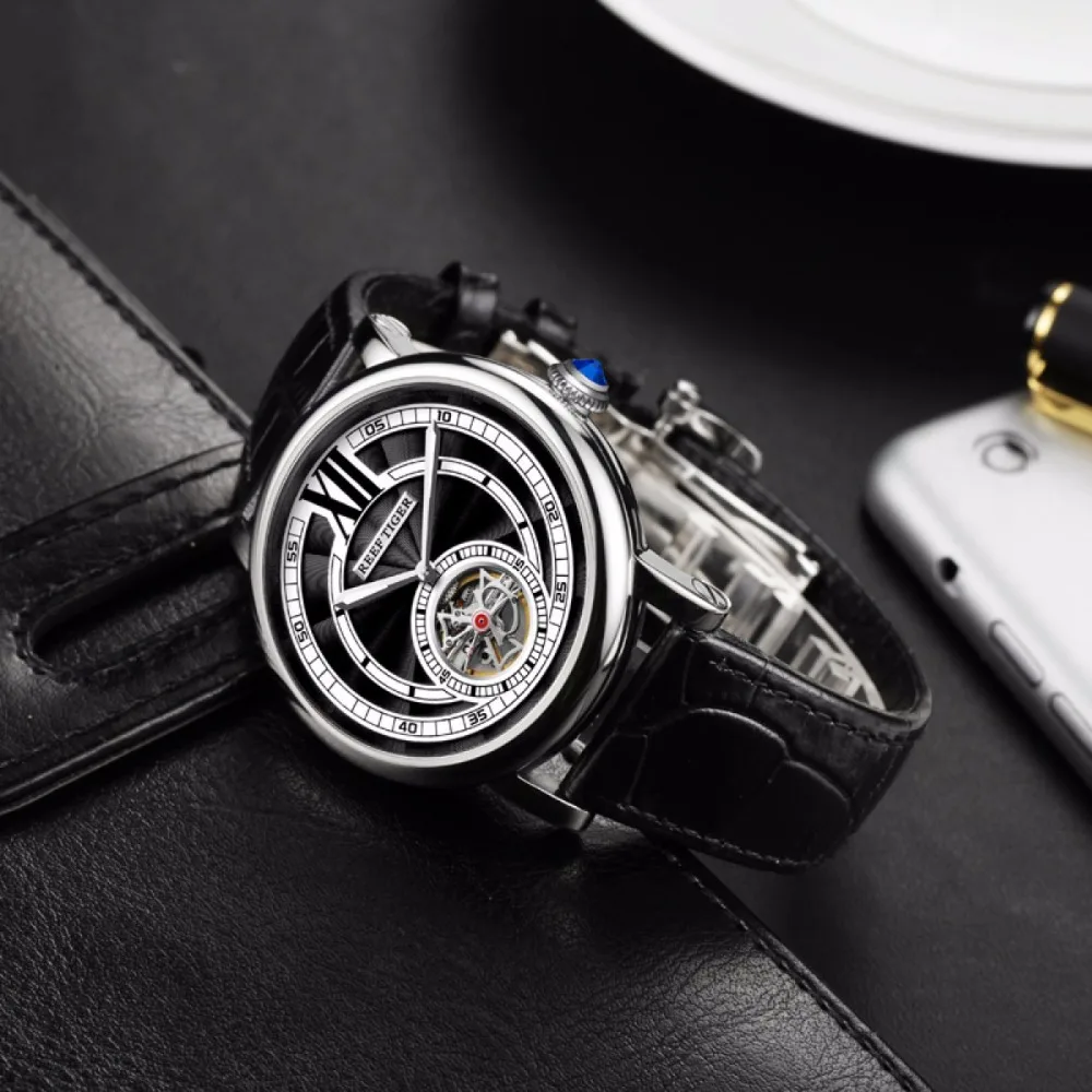 

Мужские часы с турбийоном от бренда Reef Tiger/RT, автоматические Аналоговые часы из нержавеющей стали 316L с ремешком из натуральной кожи RGA192