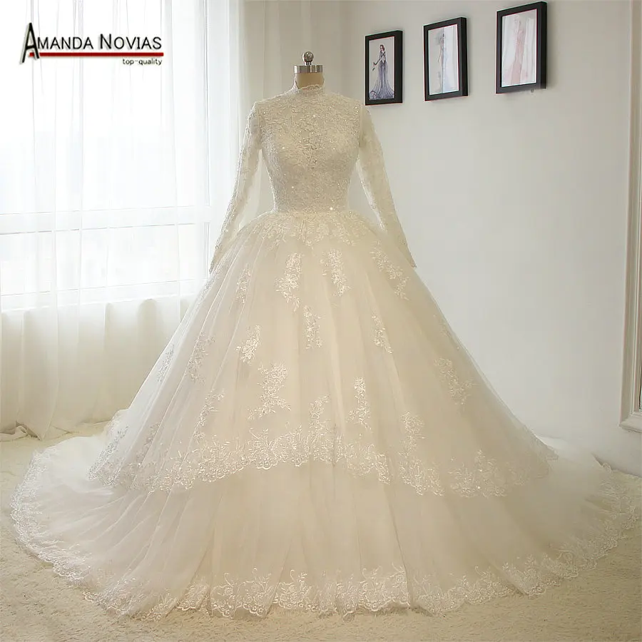 Свадебное платье с высоким воротом кружевное бальное на заказ|wedding ball gowns|ball gownlace