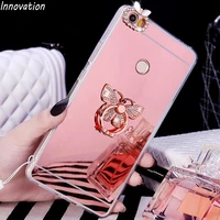 luxury cute soft silicone tpu mirror phone case for huawei p8 p9 lite 2017 p30lite y6 prime 2018 y7 2019 ring holder stand cover