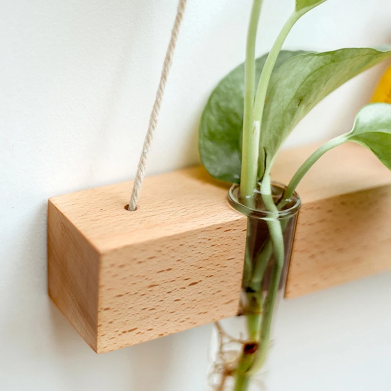 Деревянная стеклянная тестовая трубка настенная ваза для гидропонных растений