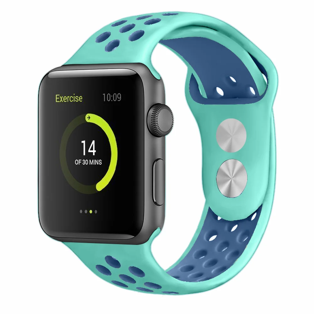 green blue Спортивный силиконовый ремешок для Apple Watch, ремешок для часов Nike, 44 мм, 40 мм, 42 мм, 38 мм, два цвета, сменный ремешок для часов iWatch, серия 5, 4, 3, 2, 1 - Цвет ремешка: green blue