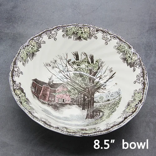 8.5 inch salad bowl Дружественный деревенский столовый набор элегантный английский стиль посуда керамическая тарелка для завтрака блюда из говядины десертное блюдо суповая чаша - Цвет: 8.5 inch salad bowl